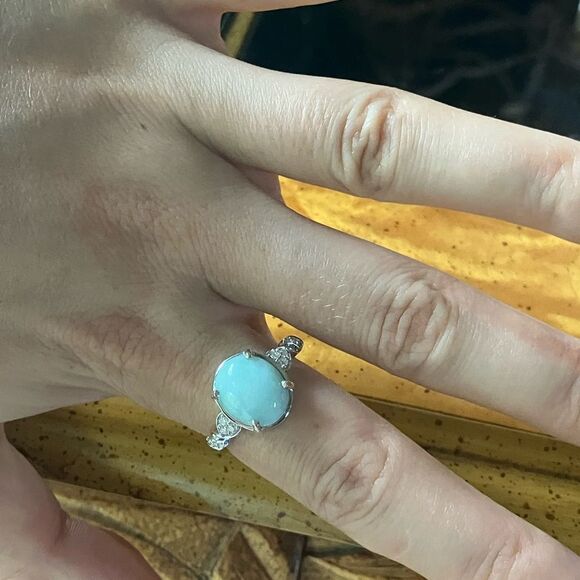 Natural Larimar Moissanite Sterling Silver Ring Size 10 - Picture 3 of 8